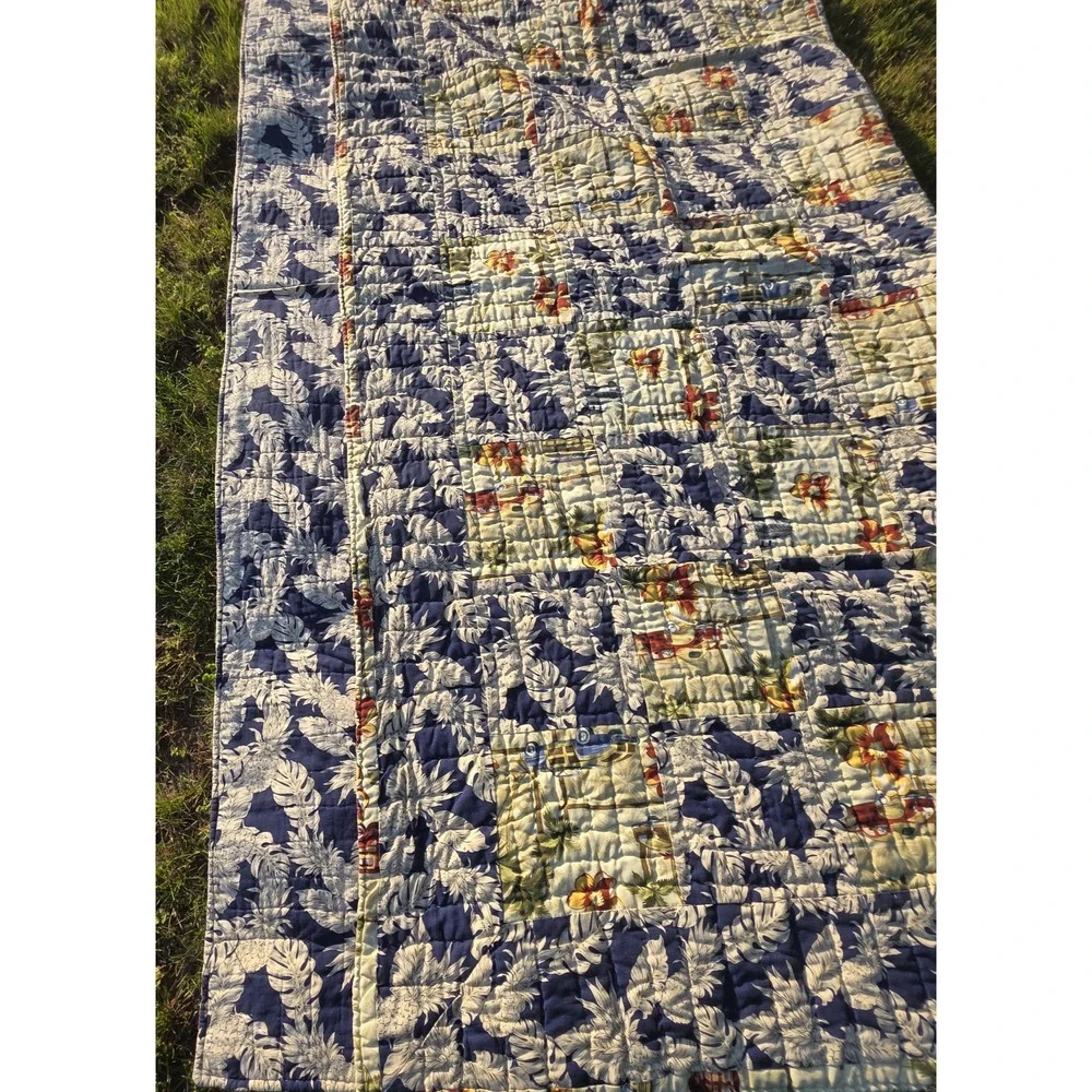 Dean Miller Queen Surf Hawaii Floral Reversible Quilt Comforter Woodies Coastal